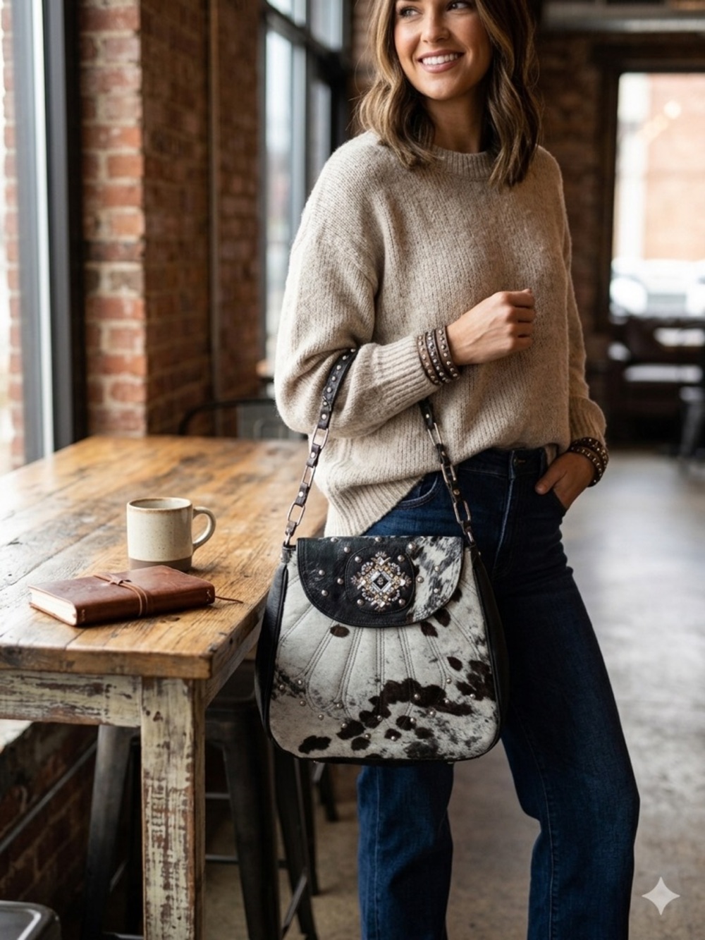 Cowhide Leather Black and White Women's Purse. NEW! - Picture 3 of 16